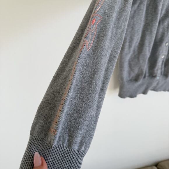 SUNDANCE Womens Gray Classic Cardigan Button Down Sweater Beaded Boho Floral M - Picture 3 of 10